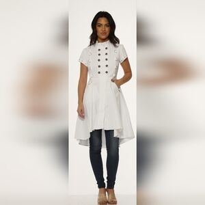 Orchid Bloom White Jacquard HiLo Miktary Style Dress SZ 14